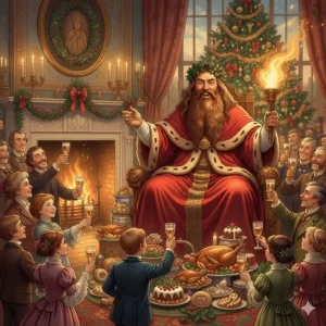 A colourful Victorian-style illustration of the Ghost of Christmas Present from A Christmas Carol, part of the Dickens festive collection.