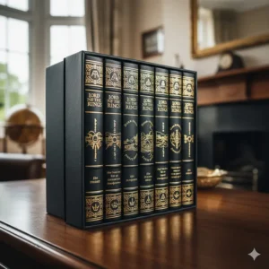 The Lord of the Rings 60th anniversary boxed set with gold foil detailing, a centrepiece for any complete Tolkien collection.