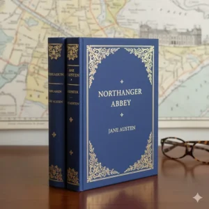 Persuasion and Northanger Abbey displayed together with a background map of 19th-century Bath, England, part of a definitive Jane Austen book set.