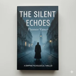 A professional book cover titled The Silent Echoes featuring a lone silhouette on a misty, atmospheric London street with the Big Ben clock tower in the distance.