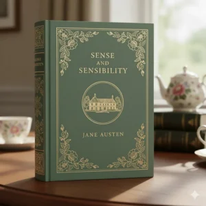 Detailed close-up of the spine for Sense and Sensibility, showing the intricate gilt detailing found in a high-quality complete Jane Austen collection.