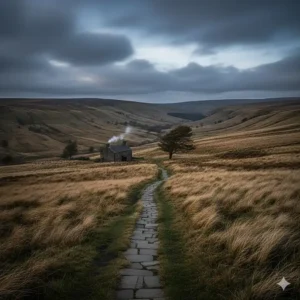 The windswept Yorkshire moors, a signature landscape in Victorian era fiction and romanticism.