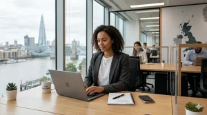 A dense, ancient British woodland with gnarled oak trees and vibrant bioluminescent blue mushrooms growing from the mossy forest floor in natural light.