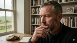 A collection of hardcover SAS soldier autobiographies and military history books neatly arranged on a dark wood bookshelf.