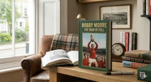 Alt text for a biography of Bobby Moore, documenting the life of England’s 1966 World Cup winning captain.