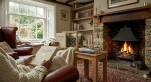 A stack of books comparing classic British memoirs with modern inspirational life stories in a brightly lit home library.