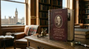 A biography of Clement Attlee, "Architect of Post-War Britain," shown in a scholarly setting with a view of the London skyline.