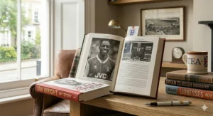 Alt text for Ian Wright’s memoir, a popular football biography book exploring his transition from Arsenal striker to beloved UK pundit.