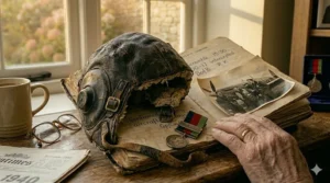 The Distinguished Flying Cross (DFC) laid on a dark blue background, a common honour detailed in the memoirs of decorated RAF pilots.