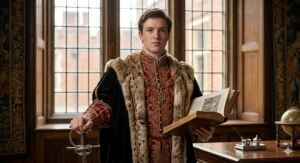 A British historian signing copies of a new Henry VIII biography at a UK bookshop event.