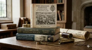 Alt text for image 6: Biographies comparing the reigns of Elizabeth I and Mary, Queen of Scots, highlighting the dynastic struggle for the English throne.