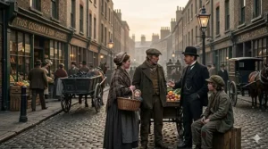 Illustrated covers of books detailing Victorian social history, focusing on daily life in 19th-century London and the UK working classes.