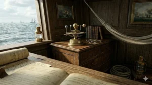 An orrery and drafting tools on a desk, representing the scientific precision explored in Age of Sail historical terminology guides.