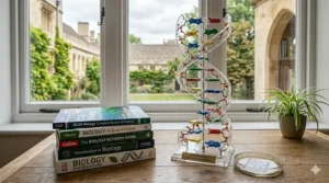 A simplified, colourful diagram of a DNA double helix for biology students.