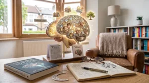 Gentle glowing lightbulb inside a stylised brain, representing lifelong learning, mental agility, and healthy ageing.