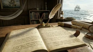 A close-up of a ship’s logbook detailing naval movements, essential for readers of eighteenth-century maritime exploration books.