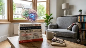 Glowing illustration of a brain showing neural pathways, highlighting books focused on neuroplasticity and cognitive improvement.