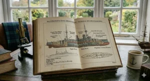 Alt text for image 7: An intricate cross-section drawing of a Dreadnought-class battleship taken from a Royal Navy technical history book.