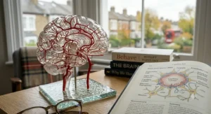 A neat stack of essential neuroscience books for beginners including titles on cognitive science and brain health.