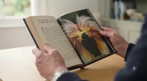 A detailed wildlife book, The Life of Birds, focusing on the diversity of avian species.