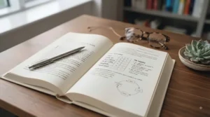Detailed pages from a recommended confidence building book highlighting practical exercises and goal-setting templates.