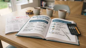 A summary checklist of recommended retirement planning books laid out on a table.