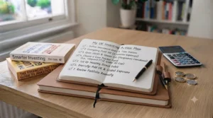 Checklist outlining the first steps to take after reading investing books for beginners in the UK.