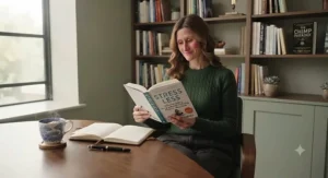 Close-up of a mindfulness journal and a pen, highlighting the practice of reflective writing for effective stress management.