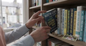 A reader turning the page of a top-rated British personal finance and debt-free book.