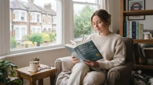 A reader opening a new book on mental wellbeing, symbolizing the journey through anxiety and depression books.