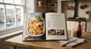 A coastal British cookbook featuring fresh catch-of-the-day fish and seafood dishes.