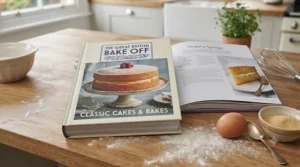 A slice of traditional British Victoria sponge cake dusted with icing sugar, featured in a popular GBBO baking guide.