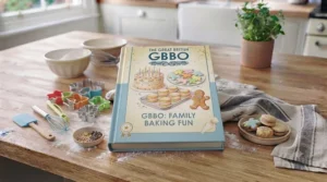 Children decorating biscuits together in the kitchen using simple recipes from a family-friendly Bake Off book.