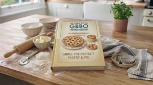 A golden, flaky fruit tart featured inside a classic pastry chapter of a GBBO recipe collection.