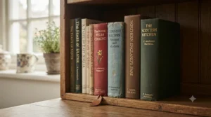 Assortment of regional British recipe books featuring Scottish, Welsh, and West Country cuisine.