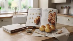 A recipe spread from a traditional British bread making book showing crusty cobs and malted loaves.[cite: 4]