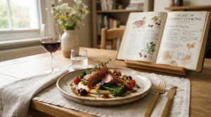 Gourmet dishes prepared using recipes from popular gordon ramsay cookbooks laid out for a dinner party
